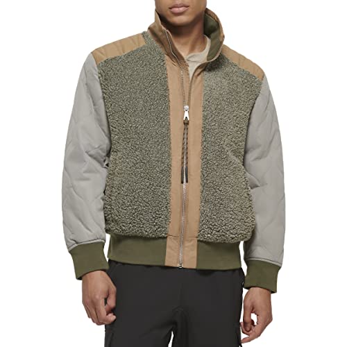 DKNY Mens Mixed Media Fashion Sherpa Bomber