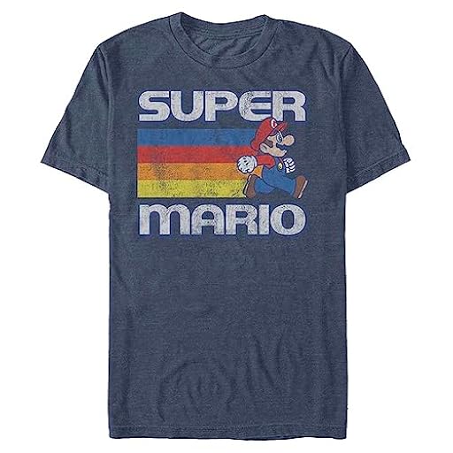 Nintendo Super Mario Running - Camiseta para Hombre, a Rayas, Retro, Azul Marino Heather, XX-Large | Ya disponible en tu tienda friki favorita! En mundofriki.es!