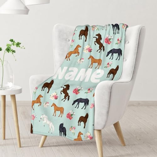 Mercuryelf Custom Horse Blanket Gift - 30x40 Inches Aesthetic Throw Blankets for Girls - Mint Green Soft, Fuzzy & Warm Throws for Lap, Crib