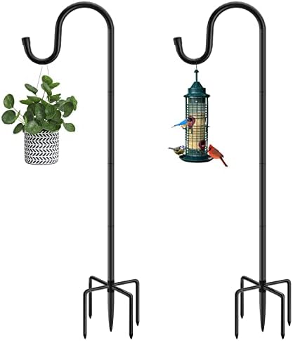 MIUVIBENI Shepherds Hooks for Outdoor, 48 Inches Garden Bird Feeder Pole for Hanging Bird Feeder, Plant Baskets, Solar Light Lanterns, Outdoor Plant Hanger Hook with 5 Base Prongs,2 Packs