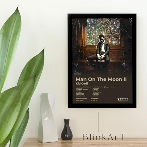 Image of BLINKART KidCudi- Man On The Moon II Wall Photo Frames | Wall Art for Bedroom, Living Room, Studio or Office | Album Cover Print with Spotify Song Link QR Code | Gift for Fans - 8x12 In