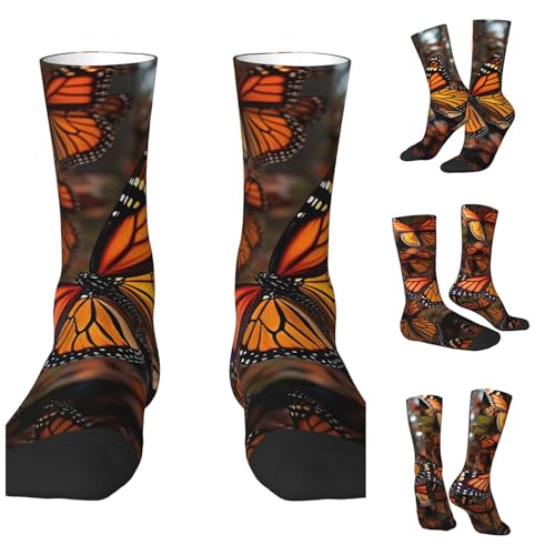 LZQPOEAS Monarch butterflies Athletic Socks Unisex Cushioned Crew Socks Hiking Running Calf Sock Soft Above Ankle Sock