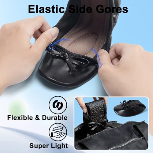 ZYEN Women's Flats, Portable Foldable Casual Flats for Women, Bowknot Round Toe Comfort Light Weight Slip-On Dress Shoes4