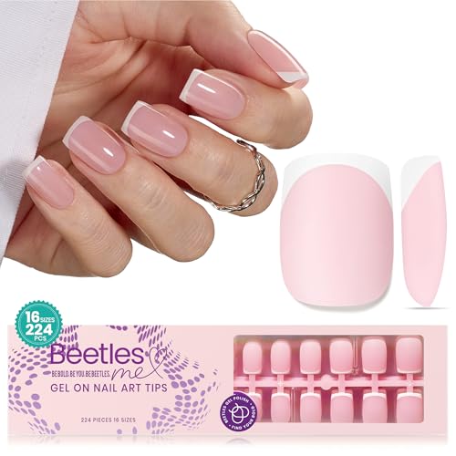 Beetles Short Square French Tip Press on Nails
