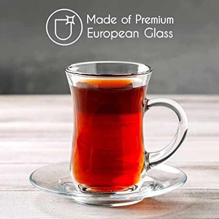 Image of PrimeWorld Jug Style Tea Coffee Glass with Handle-135ML Set of 12 Pieces Drinking Glass for Tea, Coffee, Water, Juice, iced Tea, hot Beverages | Perfect for Home, Restaurants and Parties