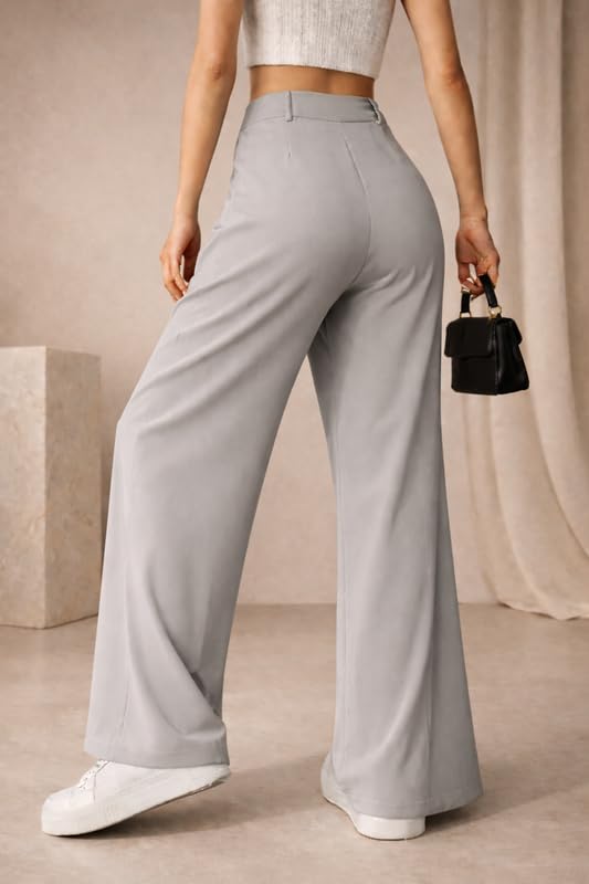 Image of Twill Regular Fit High-Waist Korean Trousers for Women & Girls | Casual Pants Outings