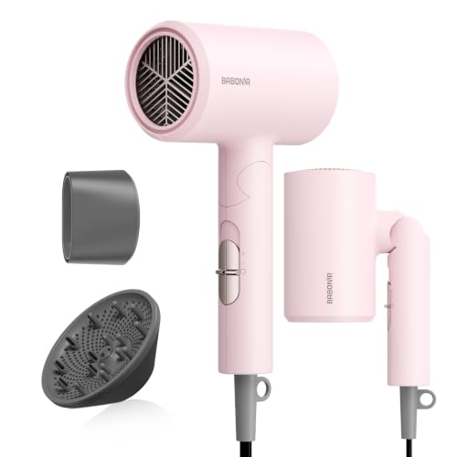 Image of BABONIR 1875W Hair Dryer with Diffuser, Ionic Foldable Blow Dryer | Fast Drying for Frizzy, Curly & All Hair Types, 3 Heat & 2 Speed, Concentrator & Diffuser, Compact for Home, Women