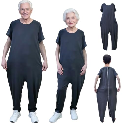Image of Unisex Anti-Strip Adaptive Jumpsuit with Back-Zipper,One-piece Short-sleeved Trousers,Suitable for Seniors,Alzheimer's Patients,Dementia Patient,Incontinence Care