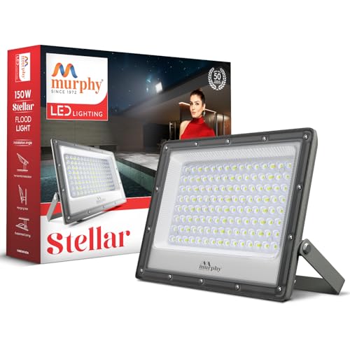 Image of Murphy Stellar 150W LED Flood Light with 2-Year Warranty | Cool White | High Brightness Outdoor LED for Security, Landscape, Warehouse, Backyard | IP66 Waterproof | BIS Approved Pack of 1