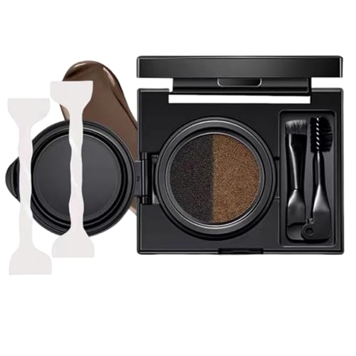 Eyebrow & Eyeliner Cream with Stamp, Double Color Mist Air Cushion Eyebrow Cream, 2 in 1 Waterproof Brow Powder & Eyeliner Cream, Waterproof and Smudge-proof (Gray)
