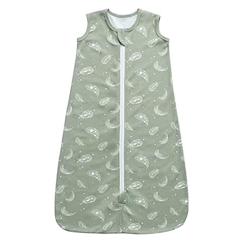 Baby Organic Cotton Wearable Blanket 0.5 Tog Lightweight Sleeping Sack with 2-Way Zipper, Boys Girls Swaddle Blanket Infant Sleeping Bag(Feather Green, 3-12 Months) Cover