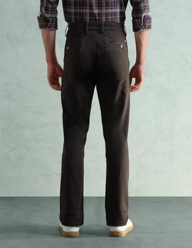 Image of Arrow Sport Men Slim fit Cotton SolidMid Rise waistTrousers