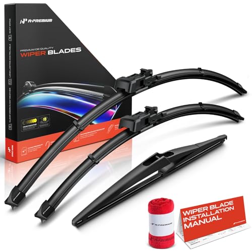 202003003 - Wiper Alignment - 2019 Mercedes-Benz A-Class 8 A-Premium 26'+22'+12' Windshield Wiper Blades Compatible with Mercedes-Benz GLE400 GLE350 GLE550e GLE63 AMG & More Models - Front Rear Wipers Blade Set with Wear Indicator & Towel (Pack of 3)