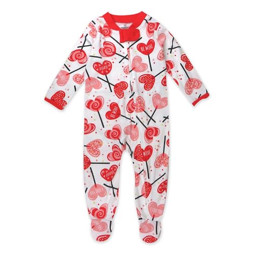 HonestBaby Sleep and Play Footed Pajamas One-Piece Sleeper Jumpsuit Zip-front PJs 100% Organic Cotton for Baby Girls, Lolly Love, 0-3 Months