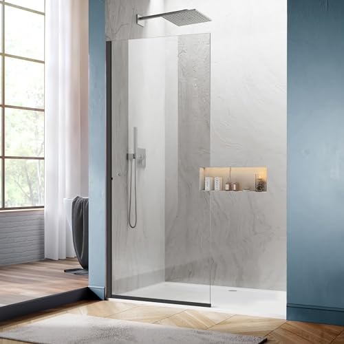 Matte Black Bathroom Shower Glass Door Panel, 34" W74" H
