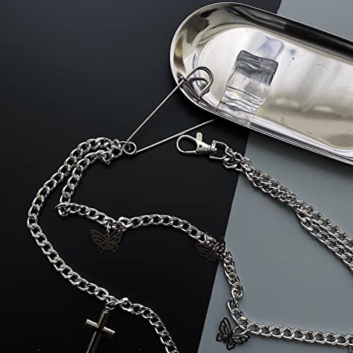 Andiceqy Punk Jewelry Metal Trousers Chain Unisex Grunge Chain Hip-Hop Gothic Alloy Barbed Wire Emo Necklace For Men Women (Cross&Butterfly) #TOP5