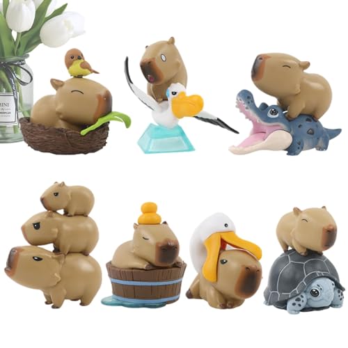Figurines Capybara miniatures contre le stress en voiture : lot de 7 pour tableau de bord