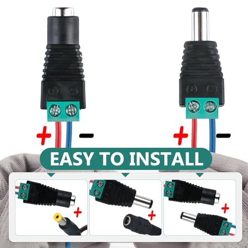 5 Pairs Premium 2.1 X 5.5mm Connector 12V Male Female DC Barrel Jack Power Connector Screw Terminal Adapter Socket Plug Kit for CCTV Security Camera Led Light Strips or Other DC 5V-24V Devices - Image 4
