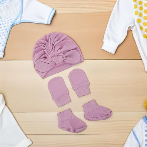 Conjunto de gorro y mitones de algodón premium suave y seguro para bebés 7