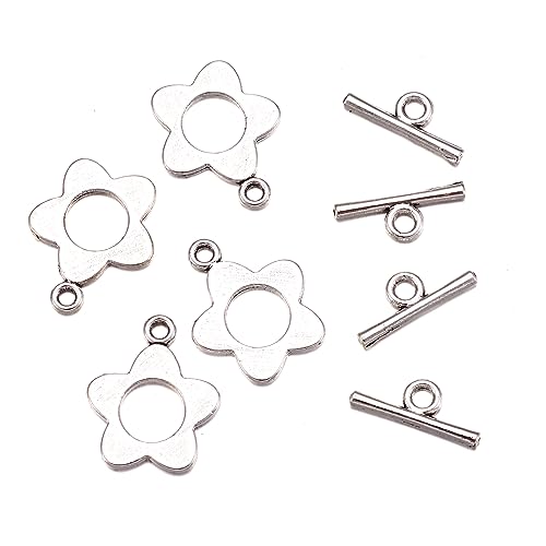 KISSITTY 20 Sets Tibetan Silver Alloy Toggle Clasps Flower Toggle