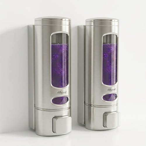 Image of ALTURAS Wall Mounted Liquid Soap Dispenser, ABS, 400 ML, for Shampoo, Sanitizer and Gel Handwash Dispenser (400 ML Silver Combo)