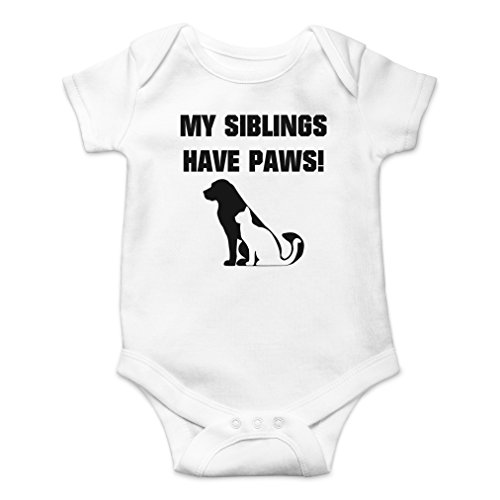 AW Fashions My Siblings Have Paws Baby Bodysuit Funny Cute Cool Outfit Clothes Boys Girls Adorable Romper (6 Months, White)