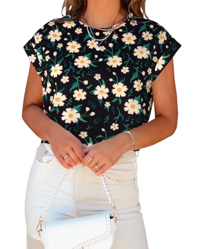 Image of Tankaneo Womens Short Sleeve Cropped T-Shirts Summer Rolled Dolman Sleeve Crop Tops Casual Round Neck Solid Short Basic Tees