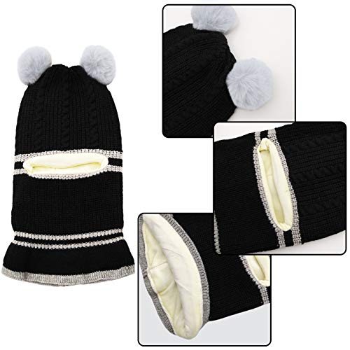 Kids Winter Hat Scarf Mitten Set, Unisex Infant Toddler Baby Kids Hat Scarf 1-4T (Black) - Thumbnail 2