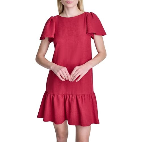 Image of DKNY Women's Flowy Short Sleeve Ruffle Hem Dress