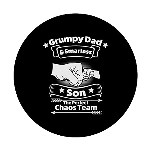 grumpy dad smartass son the perfect chaos team Family PopSockets Swappable PopGrip, Black - Image 3