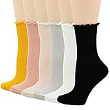 FITU Women's Vintage Ruffle Frilly Cute Rayon Lace Trim Turn-Cuff Socks 6 Pairs Pack in Gift Box (...