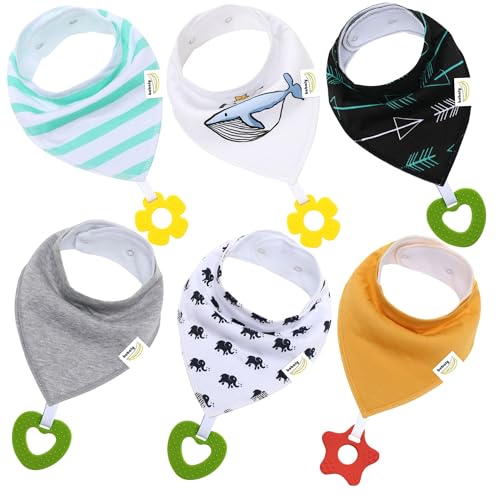 Image of Bobaly - Baby Bibs with Teethers Attached, Bibs 6-18 Months, 6 Pack, Drooling and Teething, Drool Bibs