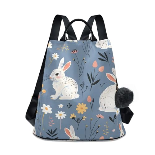 Rabbits and Flowers Backpack for Women Anti Theft Large Fashion Travel Shoulder Bag Purse Rucksack Lightweight