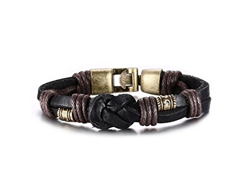 HGJNGHBNG Well Men's Fashion Leather Bracelet Hand Knit Chain Bangle (Black)