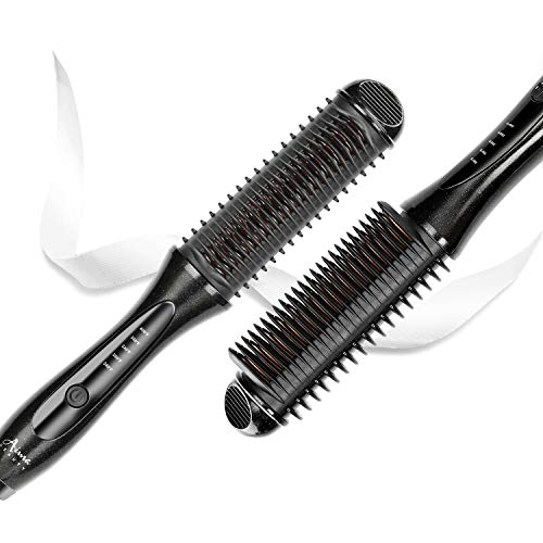 Hair Straightener Brush, Ceramic Straightening Hair Brush with Anti Scald, 30s Fast Heat up, LCD Display & Dual Voltage Travel Straightening Comb, Heated Straightener Comb for Home (Black)