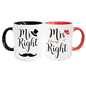 Wedding Gifts MrRight Mrs Always Right for Couples Coffee Mugs Set Husband and Wife Anniversary Present Bridal Shower Gifts Engagement Gifts for His and Hers 11 Oz Black Pink