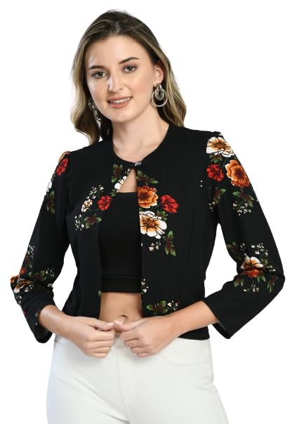 iuga Women Printed 3/4th Sleeve Shrug (415_S) Black-picture-38