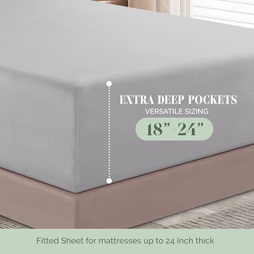 Elegant Comfort Luxury 1500 Premium Hotel Quality Microfiber 4-Piece Sheet Set - Soft, All Around Elastic 18-24 Inches Deep Fitted Sheet - Extra Deep Pocket Sheets, California King, Silver Grey