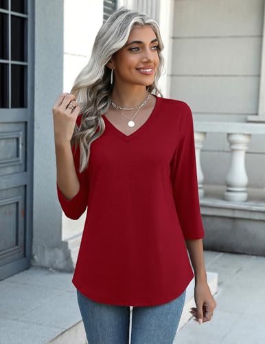 Image of Zeagoo Womens Blouse Casual 3 /4 Length Sleeve V Neck Basic T-Shirts Spring Summer Cute Tunic Tops Business Work Tees