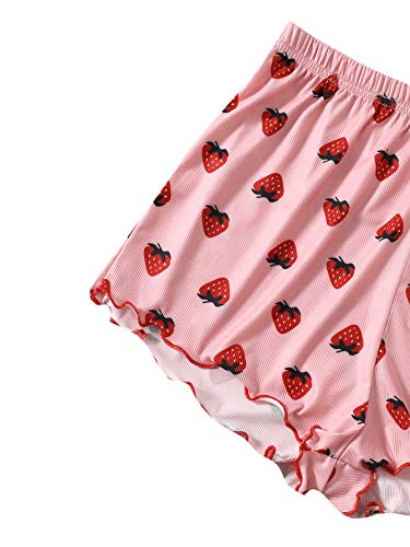 Sweatyrocks Women's Summer Strawberry Print Cami Top And Shorts Sleepwear Pajamas Set Strawberry Pink S #TOP4