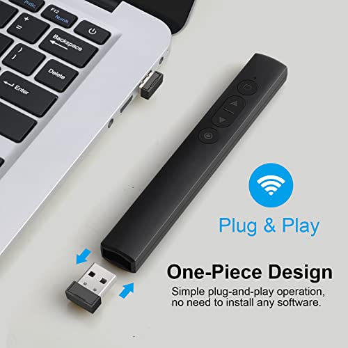 Presentation Clicker,Wireless Presenter PowerPoint Clicker, RF 2.4GHz USB Presentation Teacher PointerPointer Slide Advancer with Hyperlink Volume Control for Mac Laptop Computer(Battery Include)
