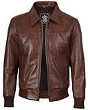 Black Leather Bomber Jackets - Shirt Collar Leather Jacket Mens | [1109821] Steven Brown, XS