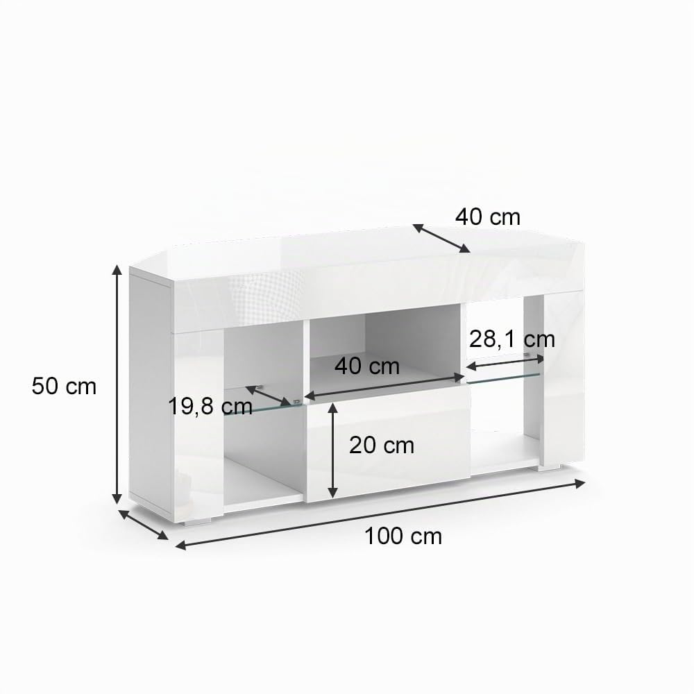 Vicco Mobile tv Denver, Bianco, 100 x 50 cm | adatto come supporto TV con ripiani aperti e chiusi