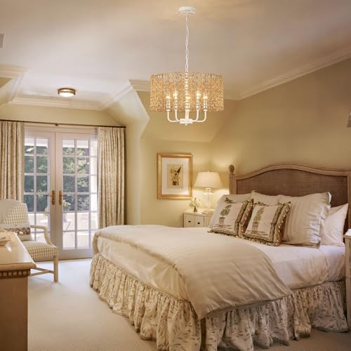 Rattan Chandelier 5-Light Farmhouse Boho Pendant Light Fixture for Dining Room Brown and White Woven Chandeliers for Ceiling Light,Bedroom,Living Room,Foyer,Kitchen Island,Coastal,Stairway,Hallway - Image 6