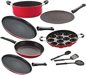 Nirlon 3 Layer Non-Stick Coated 9 Piece Cookware Combo Gift Set [FT13_CT_APPAM_FT10_Cass20_TP24_3SPN]