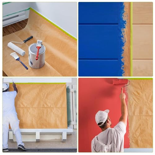 Image of Masking Paper, 12inch x 50 ft Tape and Drape Painters Paper, Plastic Painting Film, Paint Plastic Covering for Wall Covering Car Auto Body Paint Supplies, 3 Rolls