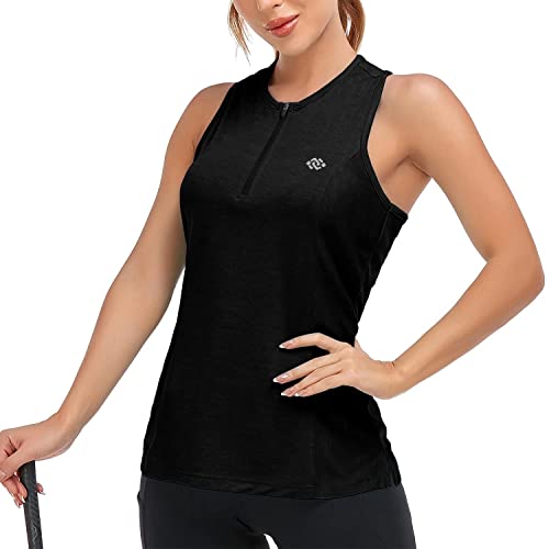 Foto von MoFiz Tank Top Damen Sport Tops für Fitness Atmungsaktiv Tanktops mit Reißverschluss Schwarz XS