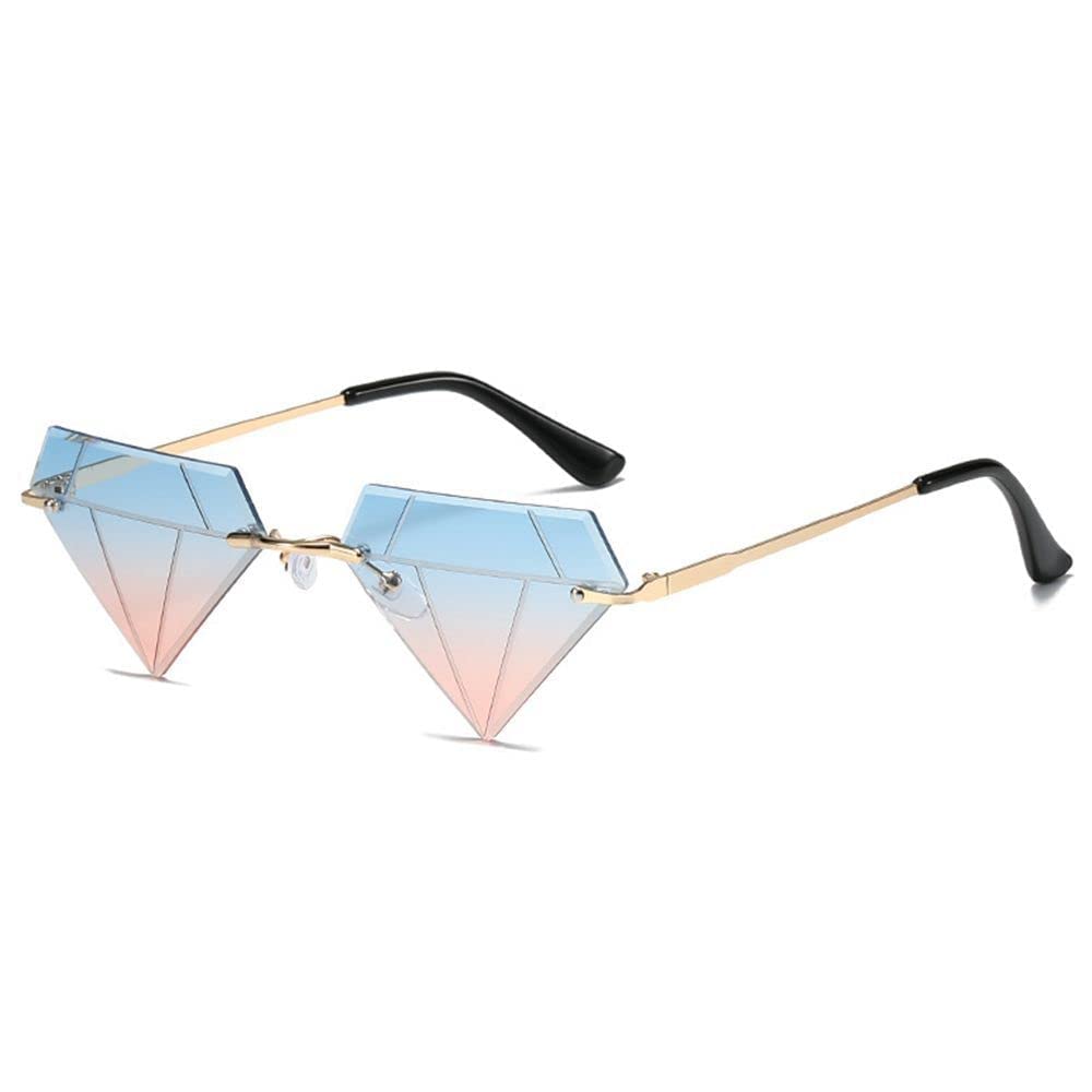 Diamond Shaped Sun Glasses, Rimless Triangle Sunglasses for Women, Retro Party Eyewear-image-47