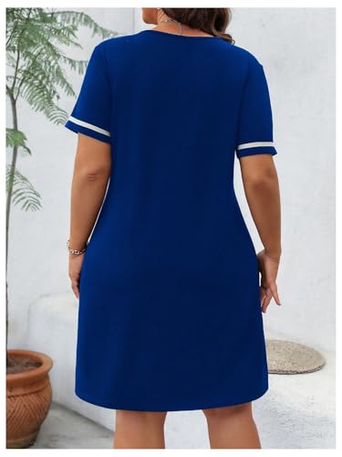 Image of Verdusa Women's Plus Size A Line T Shirt Dress Short Sleeve V Neck Tunic Dresses Casual Outfits