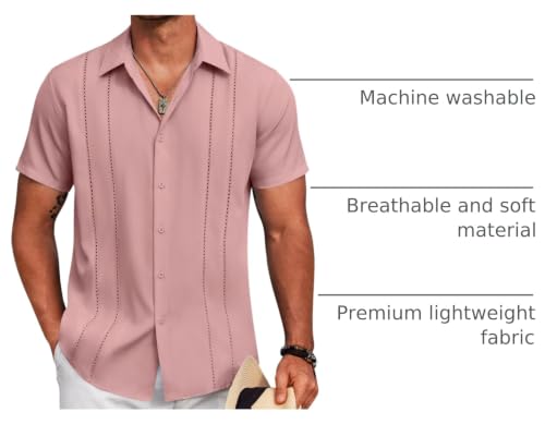 Image of COOFANDY Mens Cuban Guayabera Shirt Short Sleeve Button Down Shirts Summer Beach Vacation Shirts